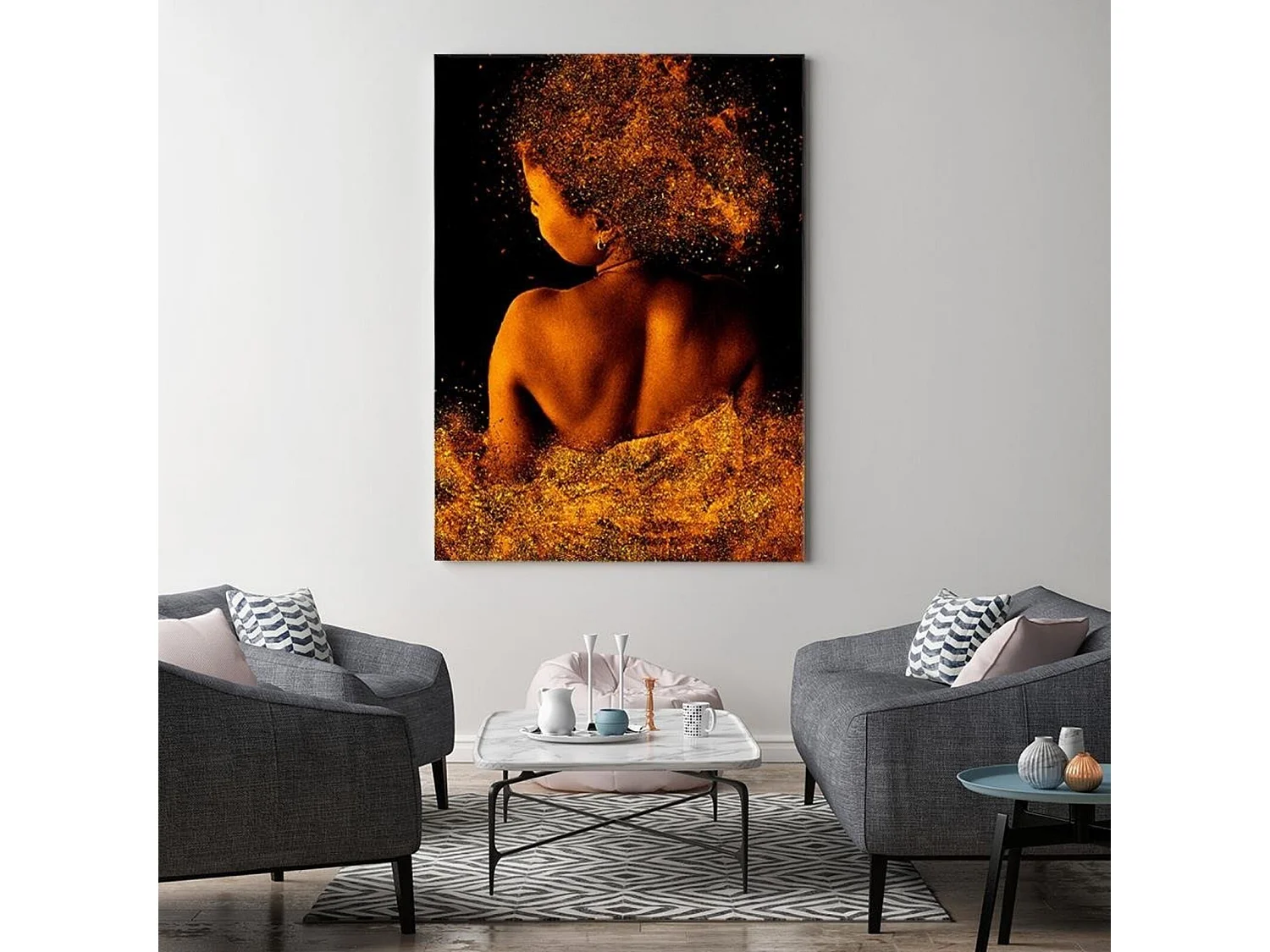 Tableau femme de mode en poudre d'or - 80 x 120 cm