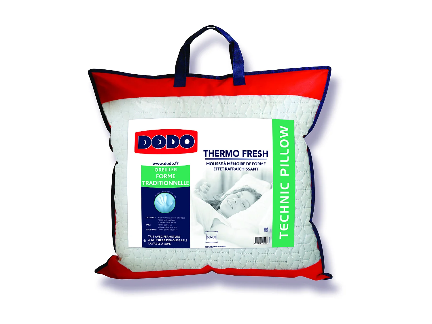 Oreiller DODO - mousse mémoire de forme effet rafraîchissant - 60x60 cm - FRESH