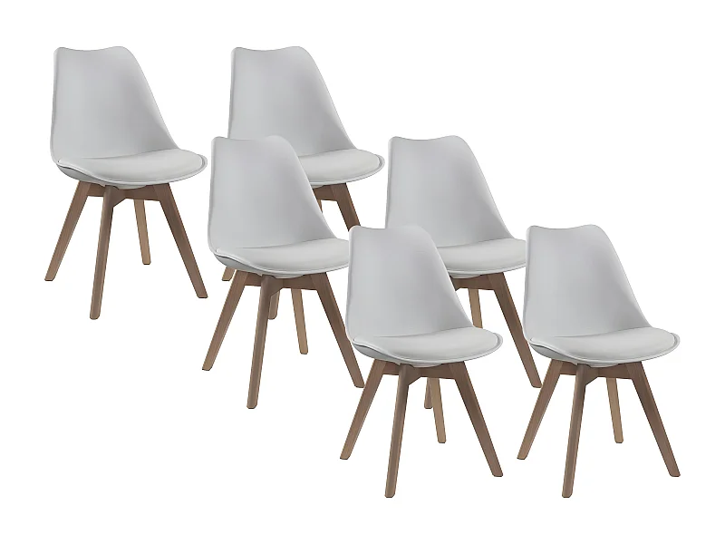 Lot de 6 chaises JODY - Polypropylène Hêtre - Blanc