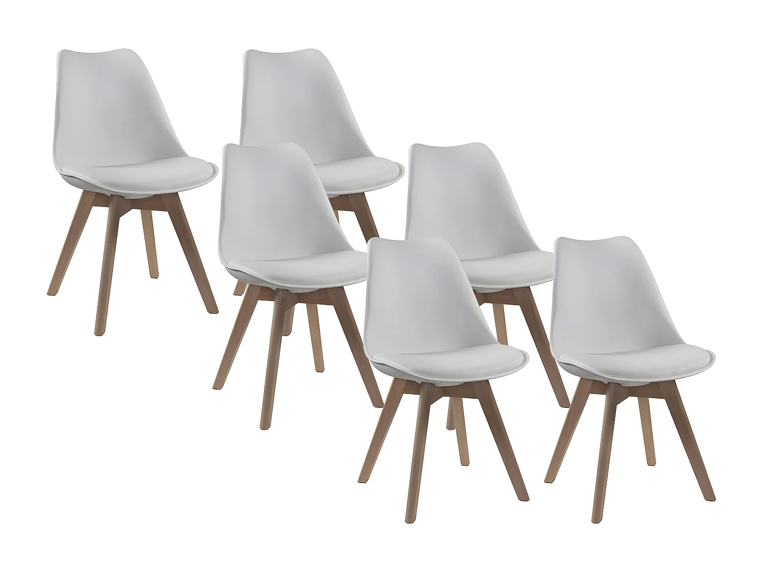 Lot de 6 chaises JODY - Polypropylène Hêtre - Blanc