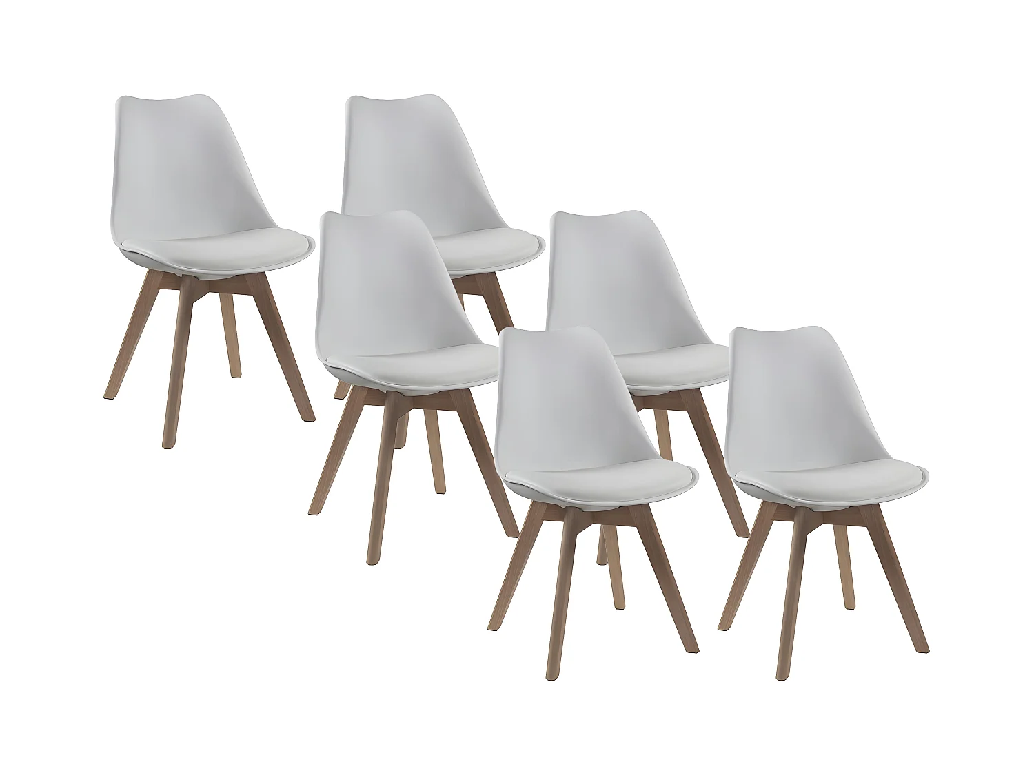 Lote de 6 sillas JODY - Polipropileno, piel sintética y haya – Blanco