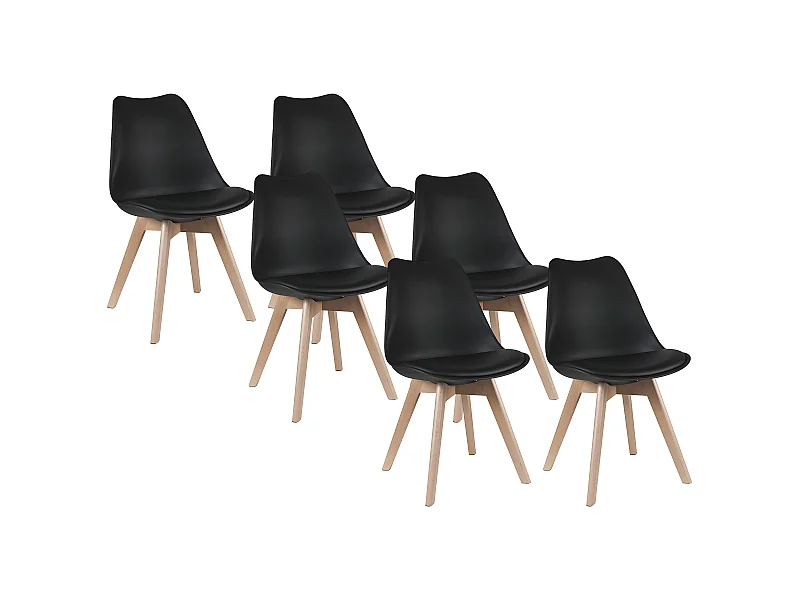 Lote de 6 sillas JODY - Polipropileno, piel sintética y haya - Negro