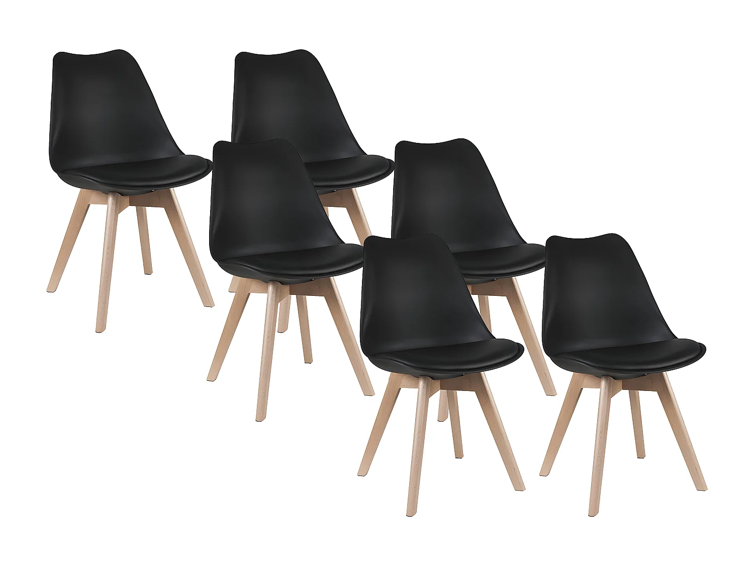 Lot de 6 chaises JODY - Polypropylène et Hêtre - Noir