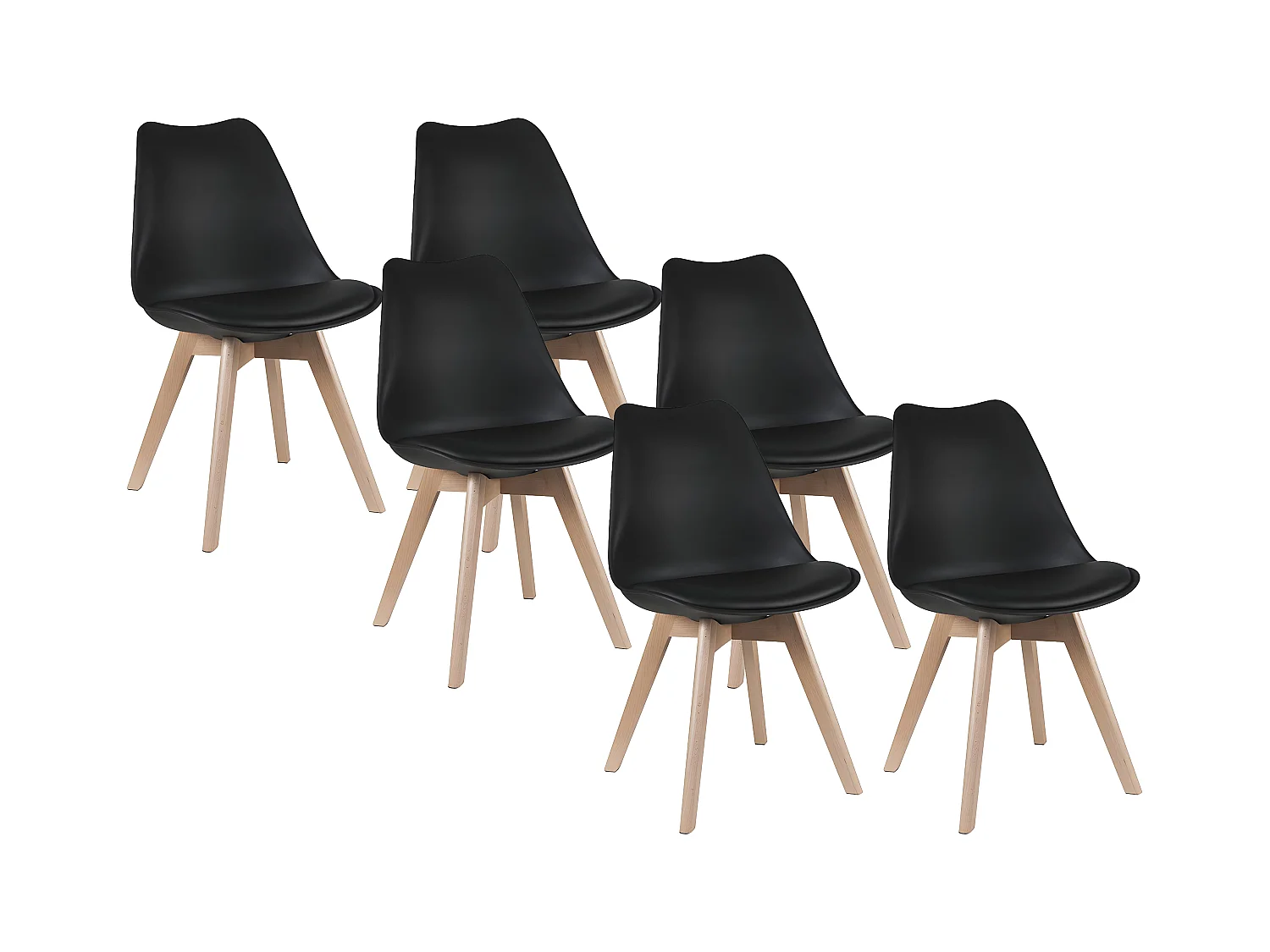 Set van 6 stoelen JODY - Polypropyleen, kunstleer en beuken - Zwart