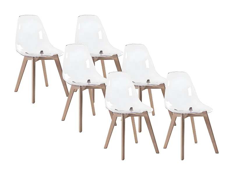 Lot de 6 chaises AUDRA - Polycarbonate et Hêtre - Transparent