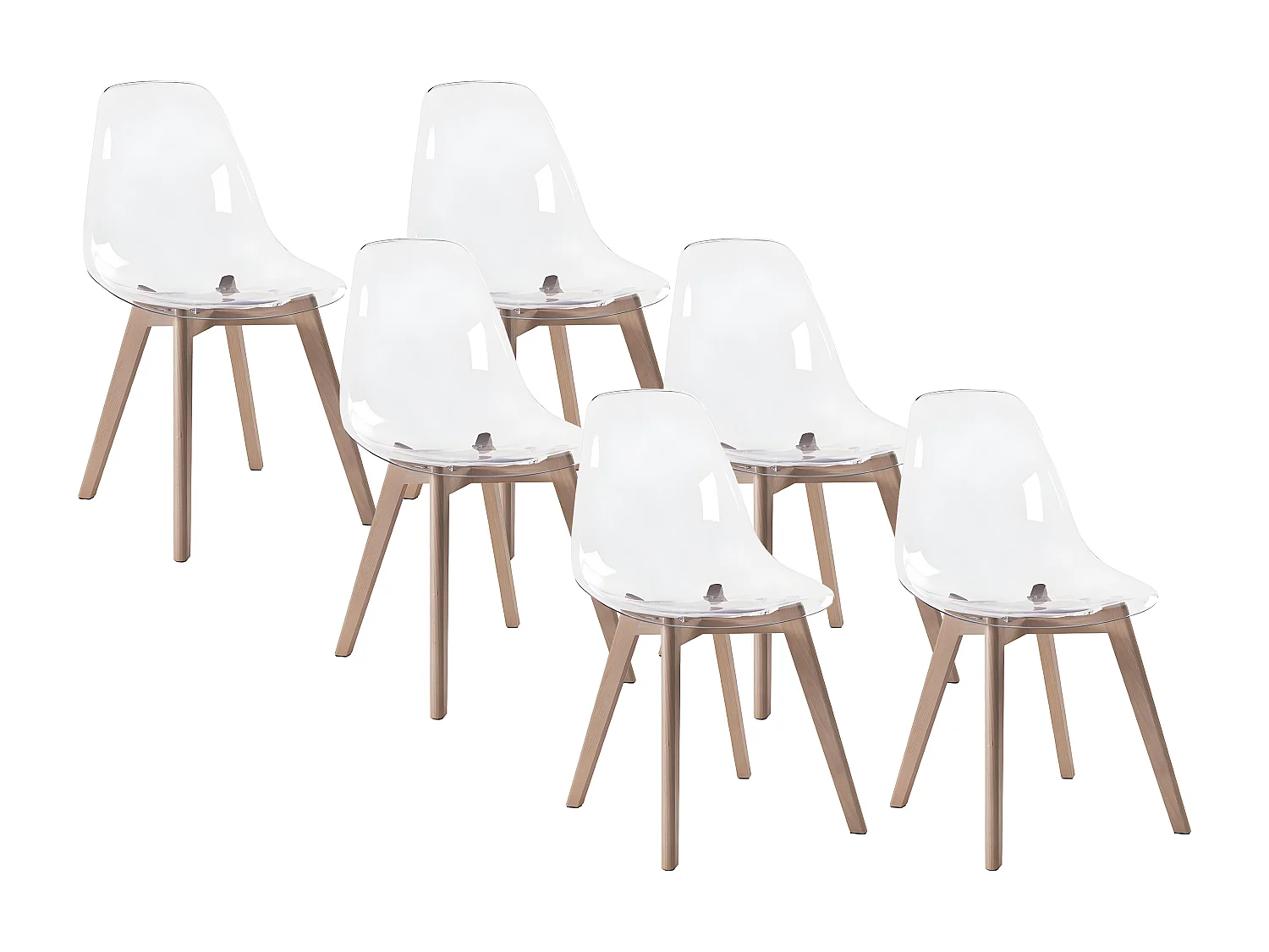 Lot de 6 chaises AUDRA - Polycarbonate et Hêtre - Transparent