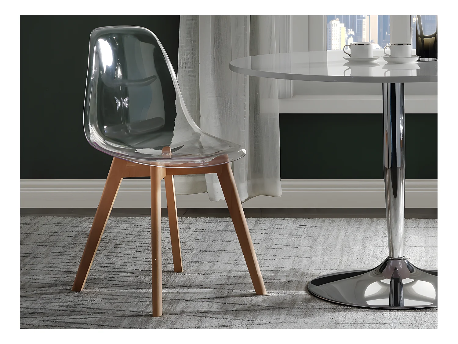 Lot de 6 chaises AUDRA - Polycarbonate et Hêtre - Transparent