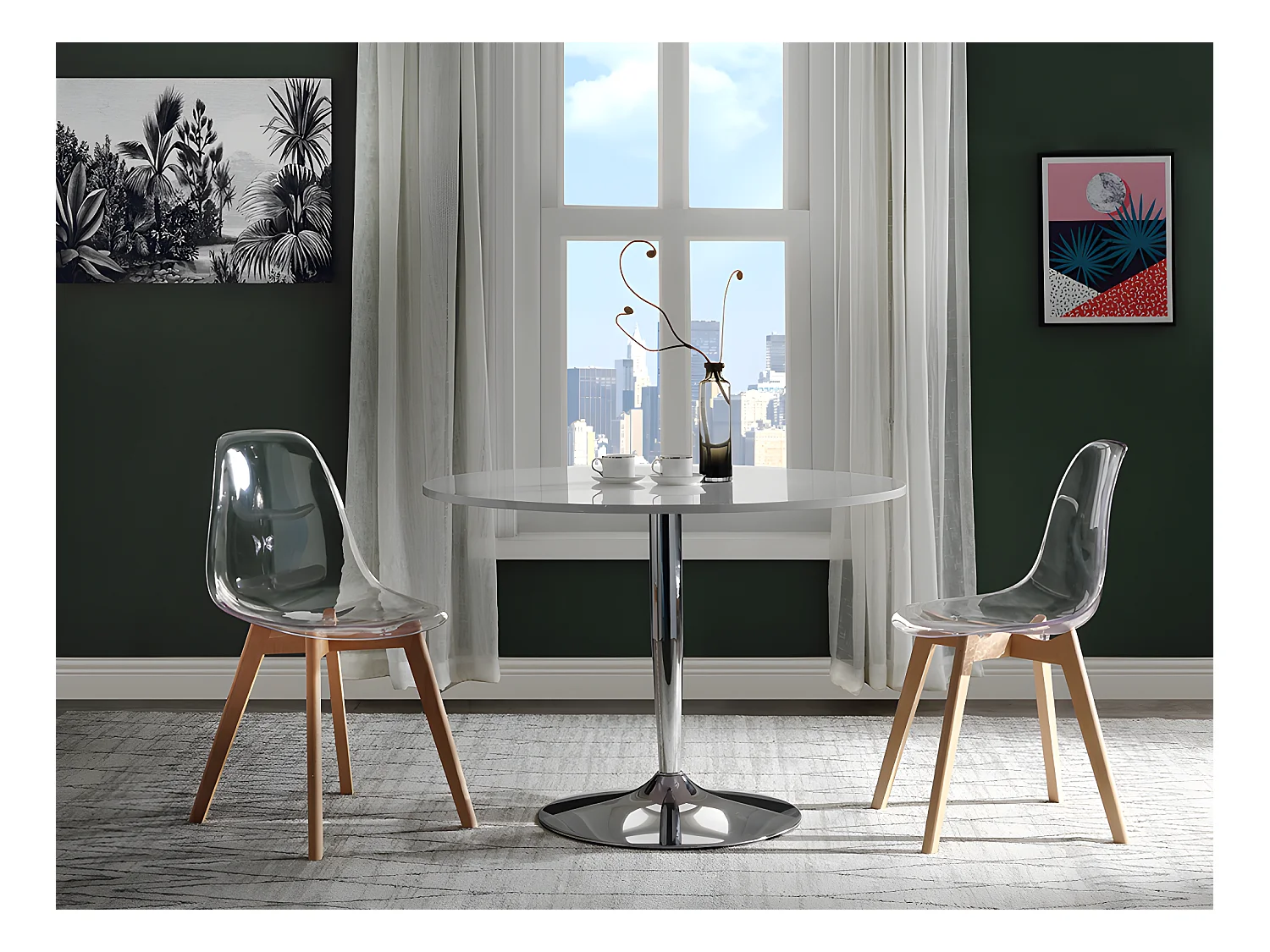 Lot de 6 chaises AUDRA - Polycarbonate et Hêtre - Transparent