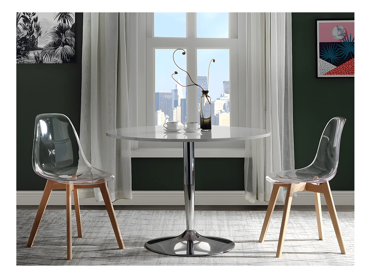 Lot de 6 chaises AUDRA - Polycarbonate et Hêtre - Transparent