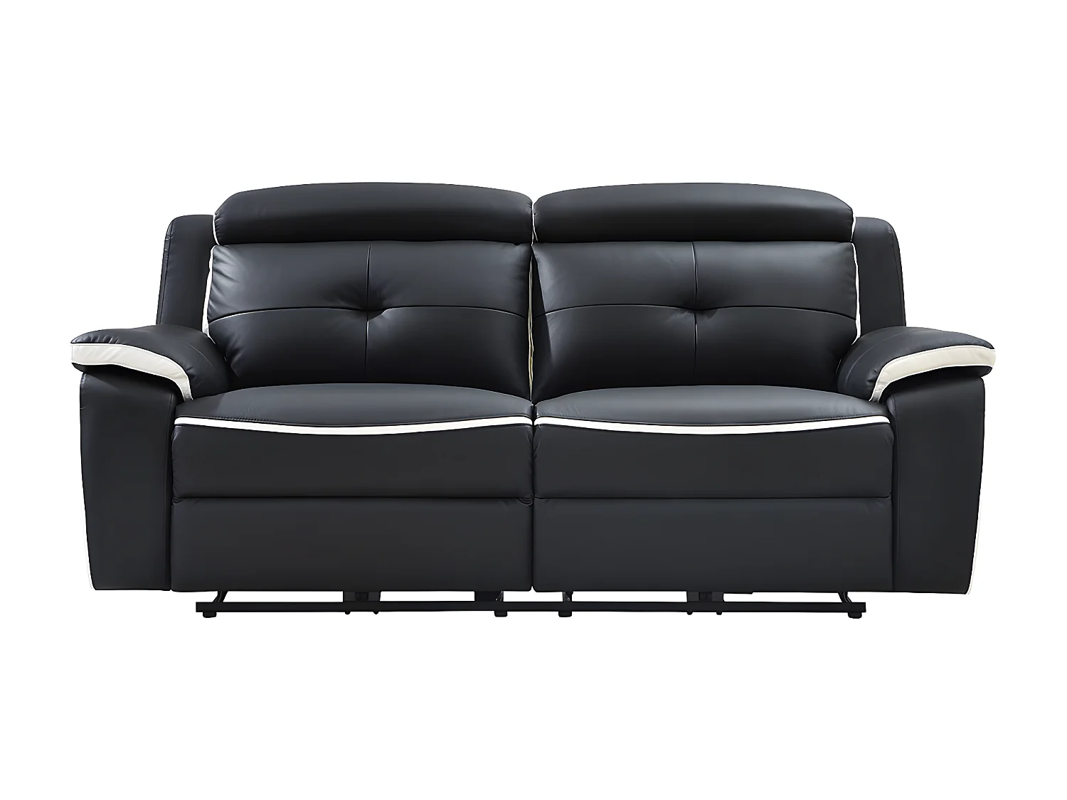 Elektrische drie- en tweezits relaxbank en -fauteuil van leer ANGELIQUE - Zwart/wit