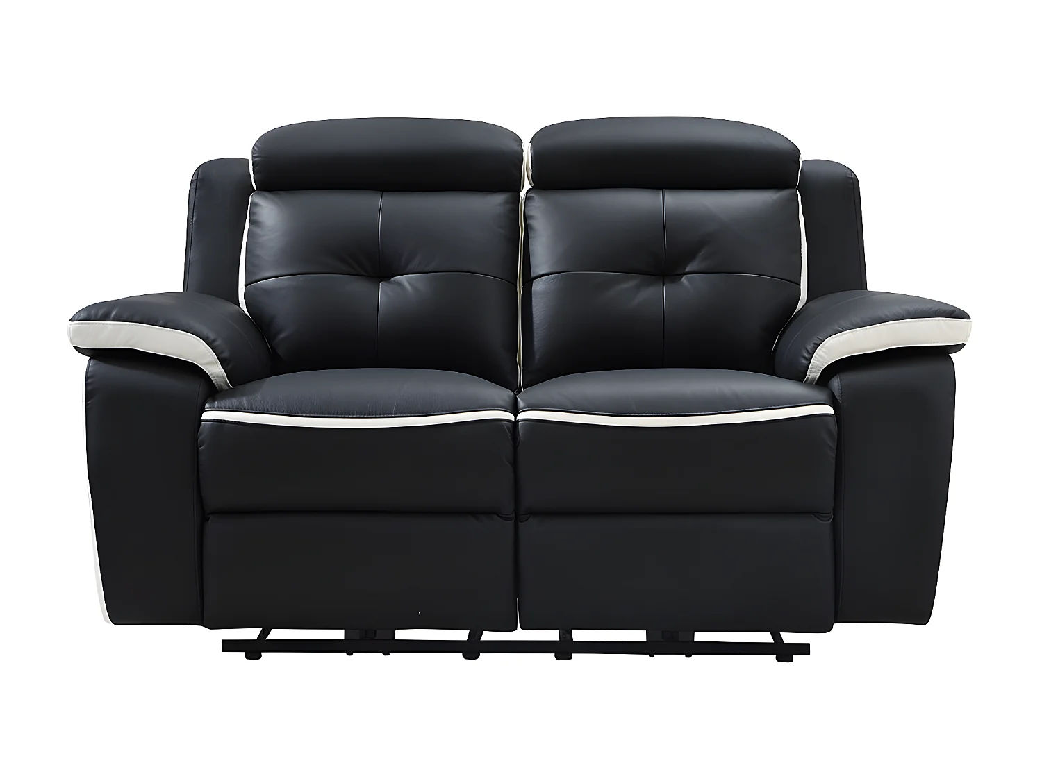 Elektrische drie- en tweezits relaxbank en -fauteuil van leer ANGELIQUE - Zwart/wit