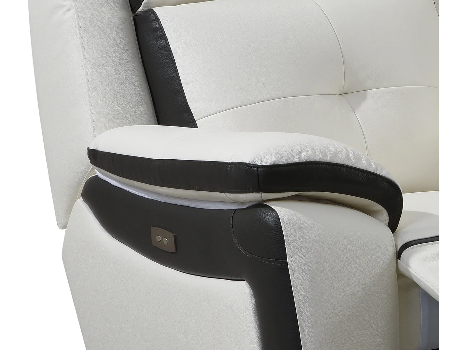 Elektrische drie- en tweezits relaxbank en -fauteuil van leer ANGELIQUE - Wit/ antraciet