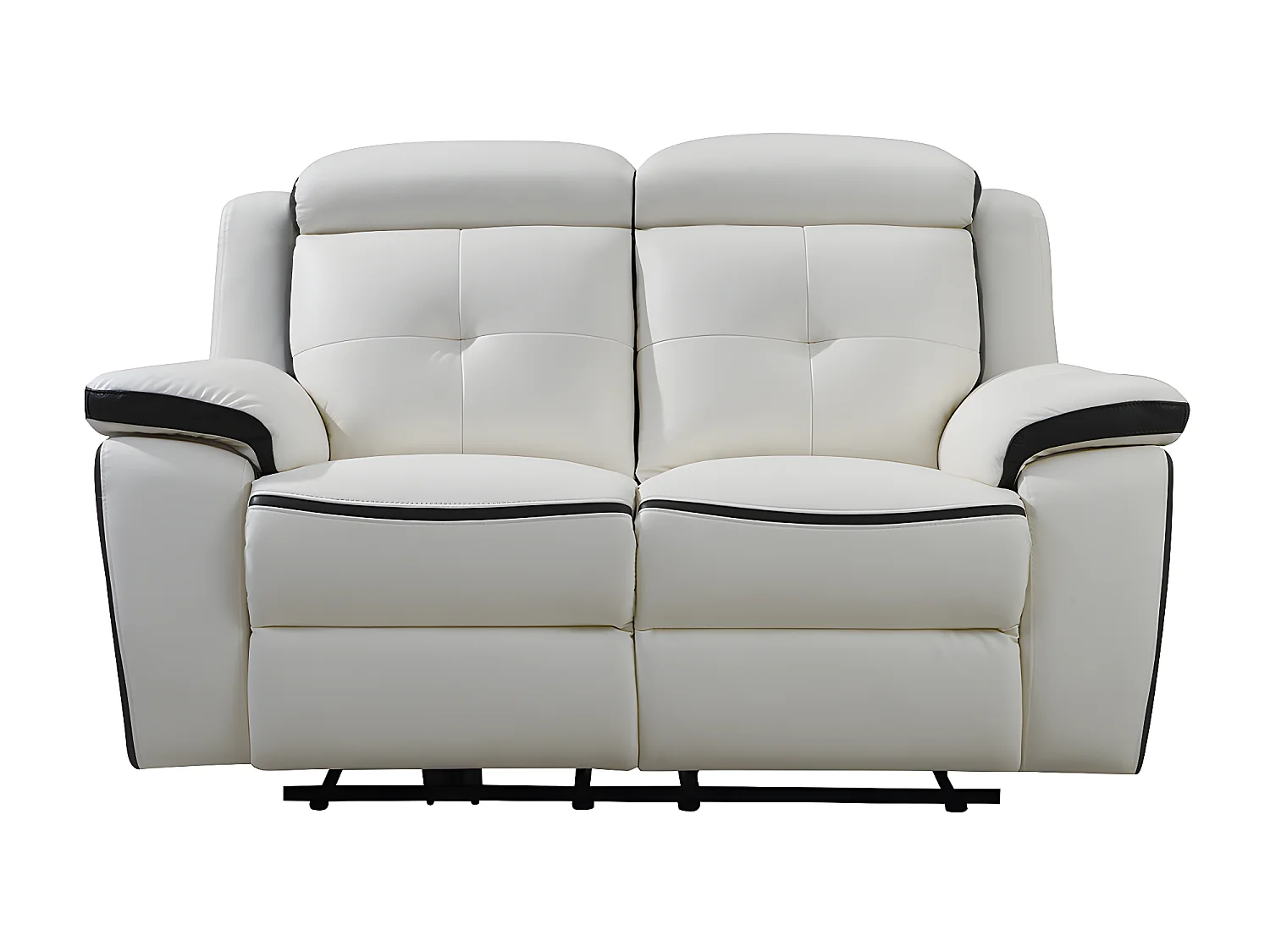 Elektrische drie- en tweezits relaxbank en -fauteuil van leer ANGELIQUE - Wit/ antraciet