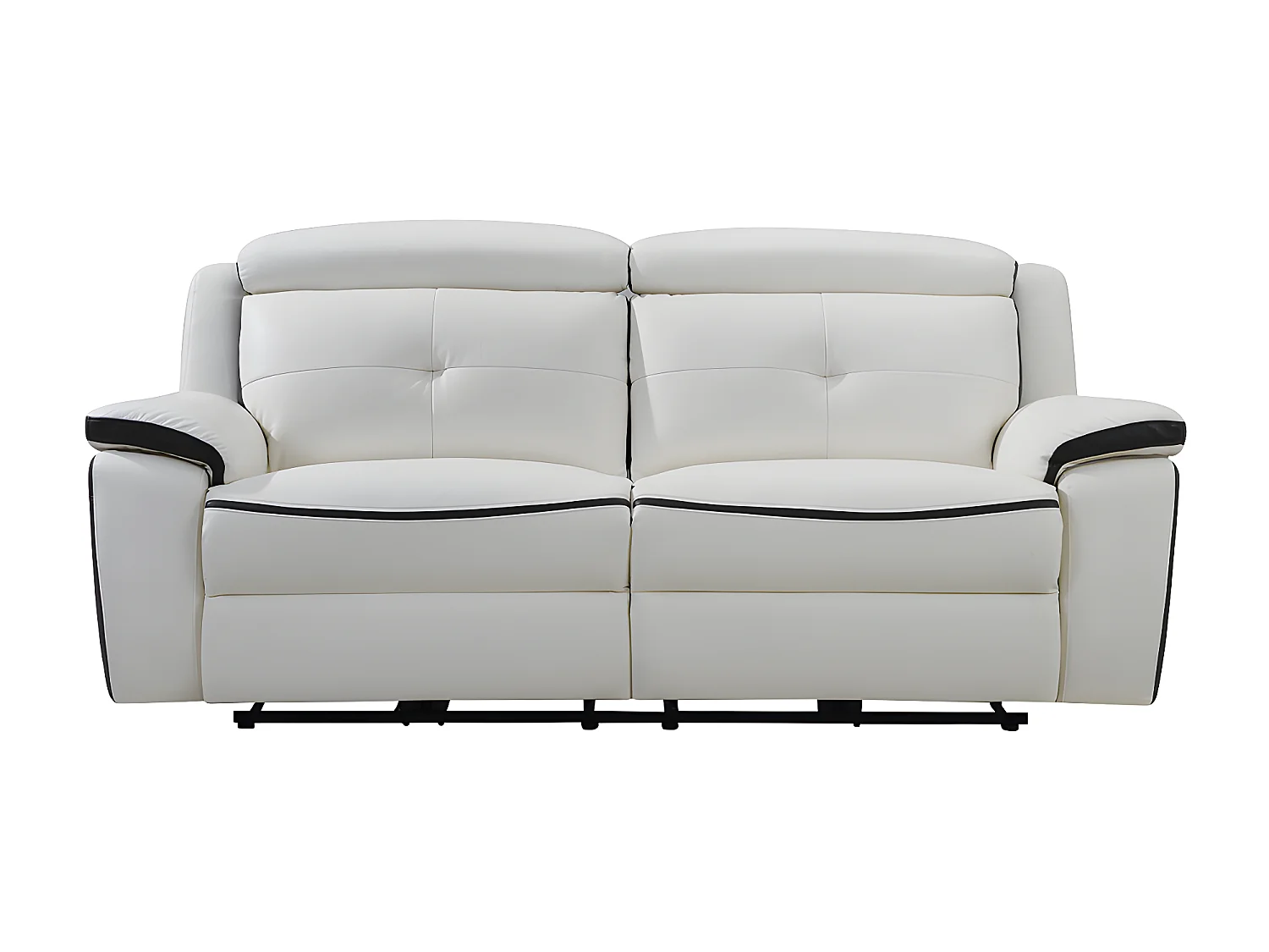 Elektrische drie- en tweezits relaxbank en -fauteuil van leer ANGELIQUE - Wit/ antraciet