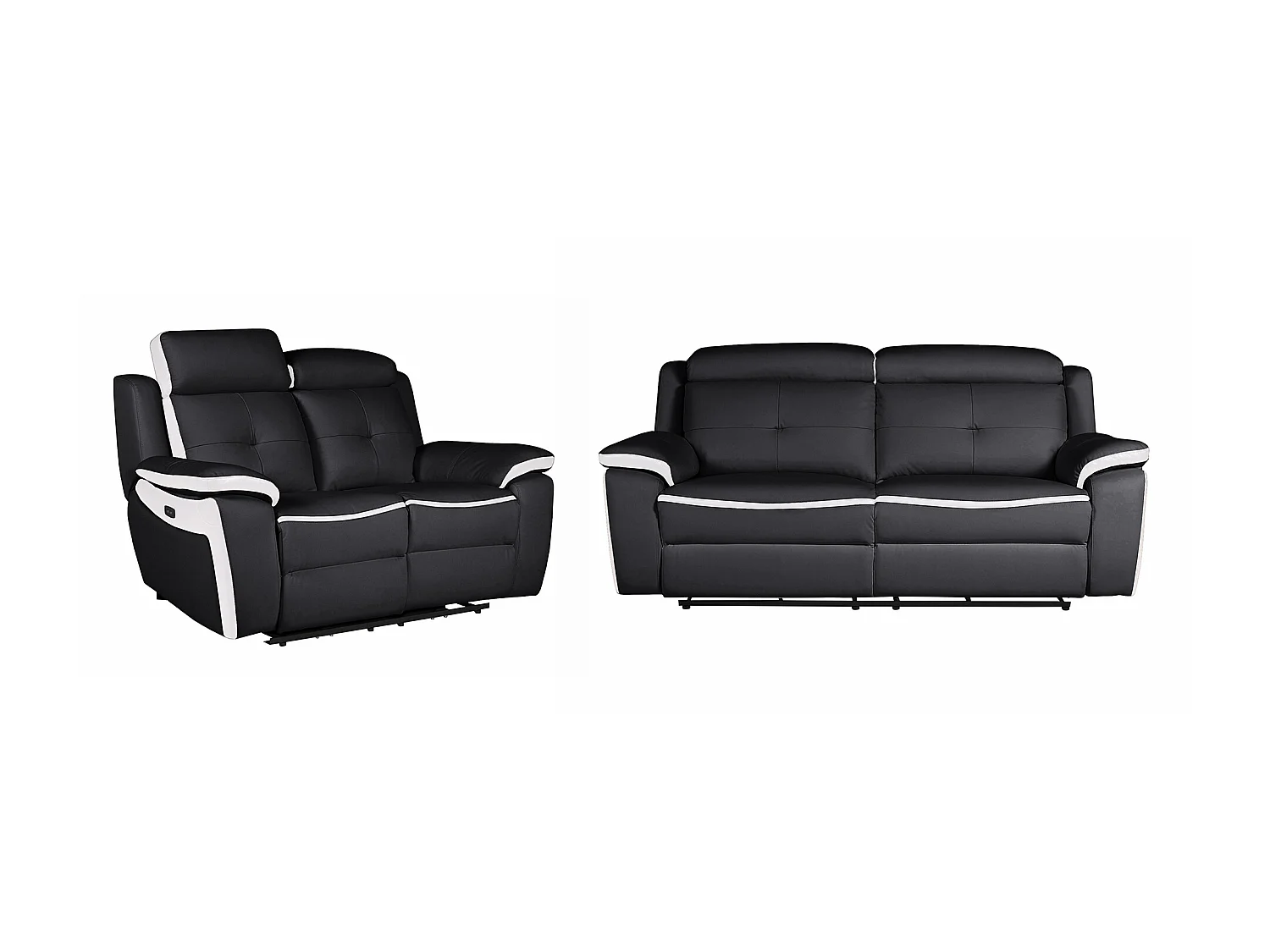 Divano 3+2 posti relax elettrico in pelle Nero e bianco - ANGELIQUE