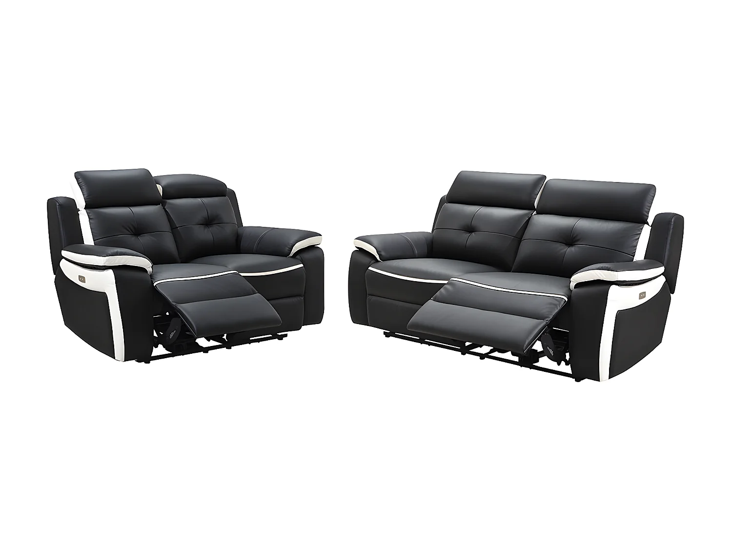Divano 3+2 posti relax elettrico in pelle Nero e bianco - ANGELIQUE