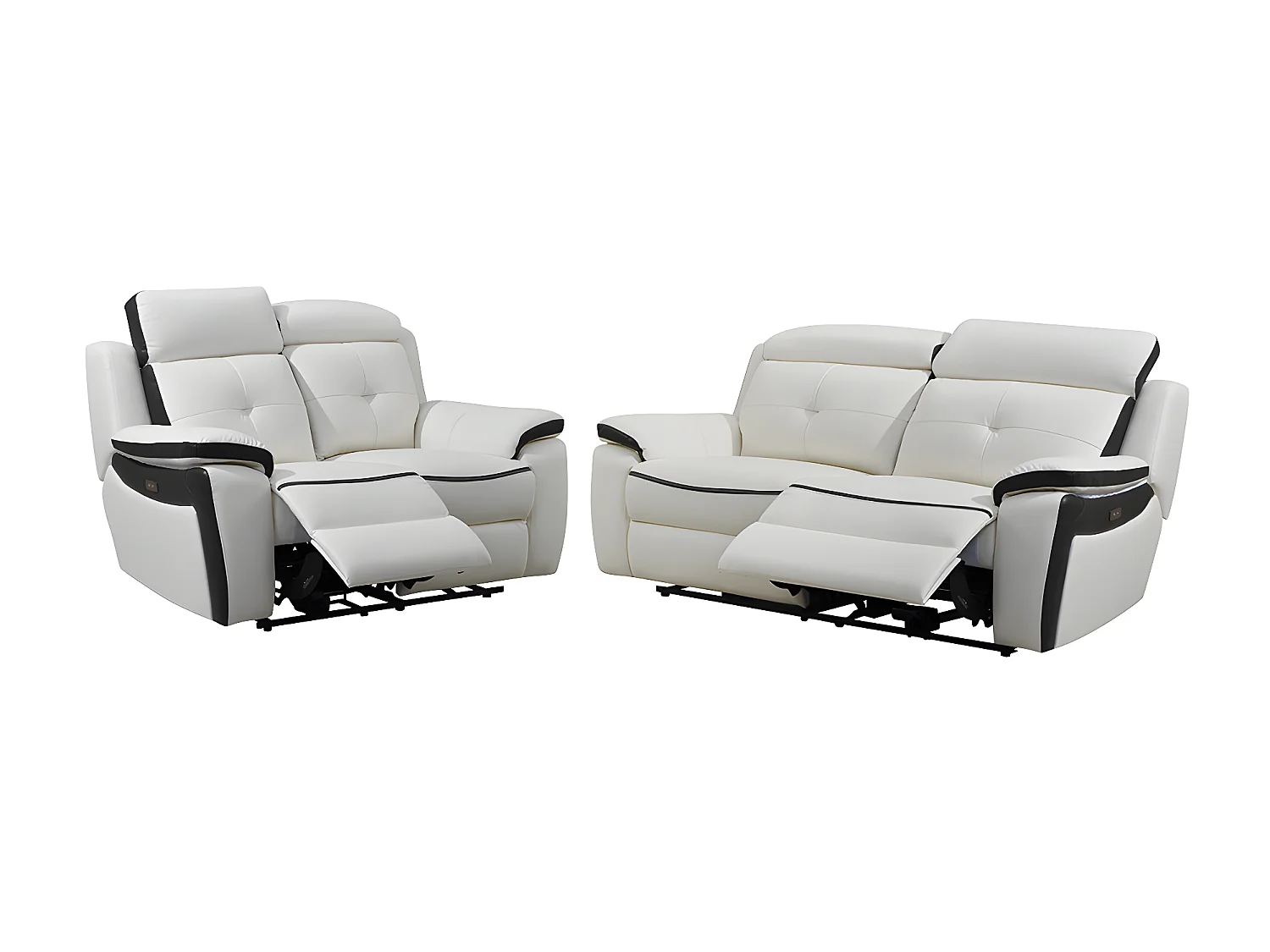 Canapés 3 places et 2 places relax électrique en cuir ANGELIQUE - Blanc/anthracite