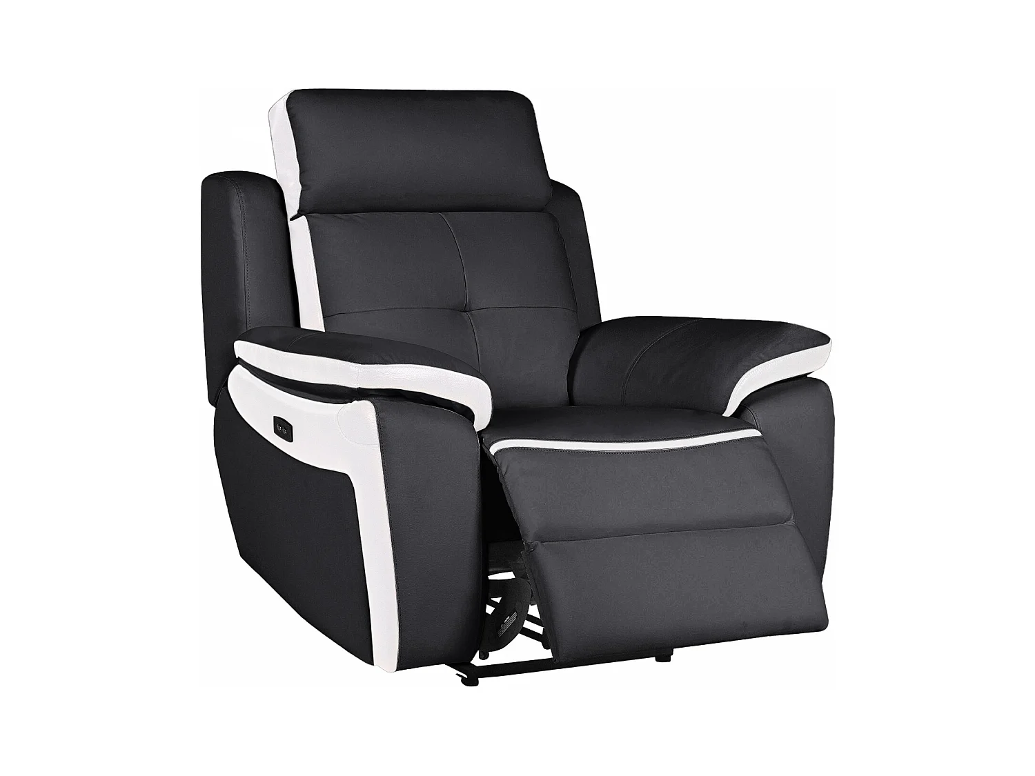 Elektrische driezits relaxbank en -fauteuil van leer ANGELIQUE - Zwart/wit