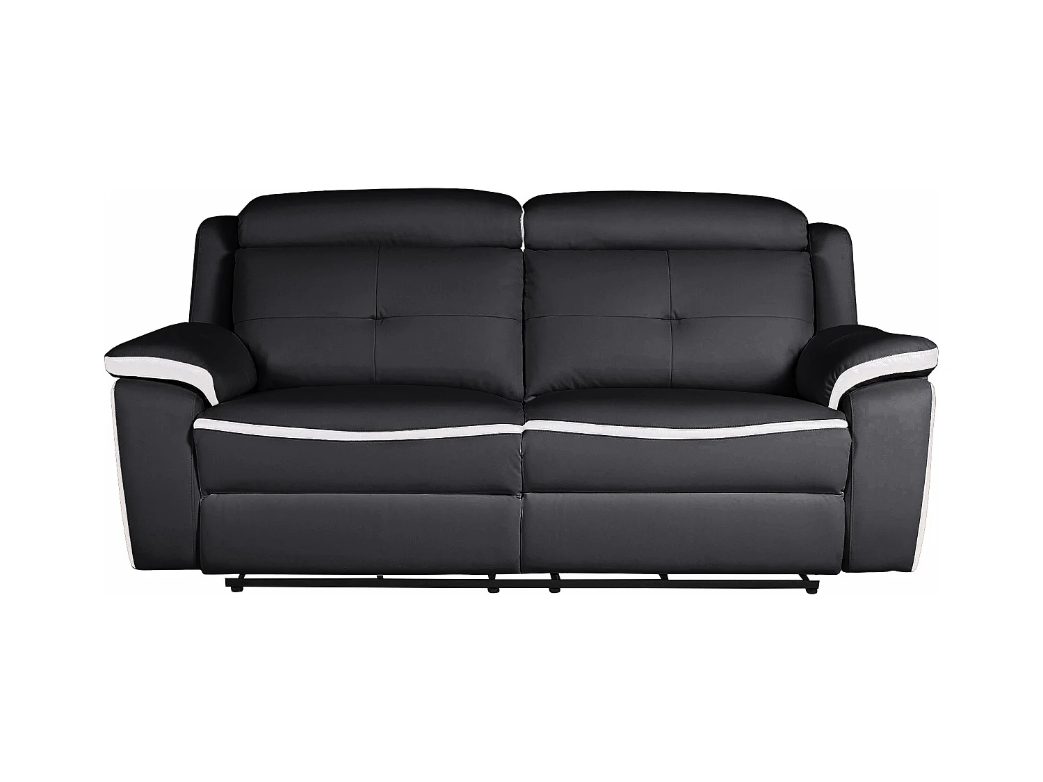 Elektrische driezits relaxbank en -fauteuil van leer ANGELIQUE - Zwart/wit