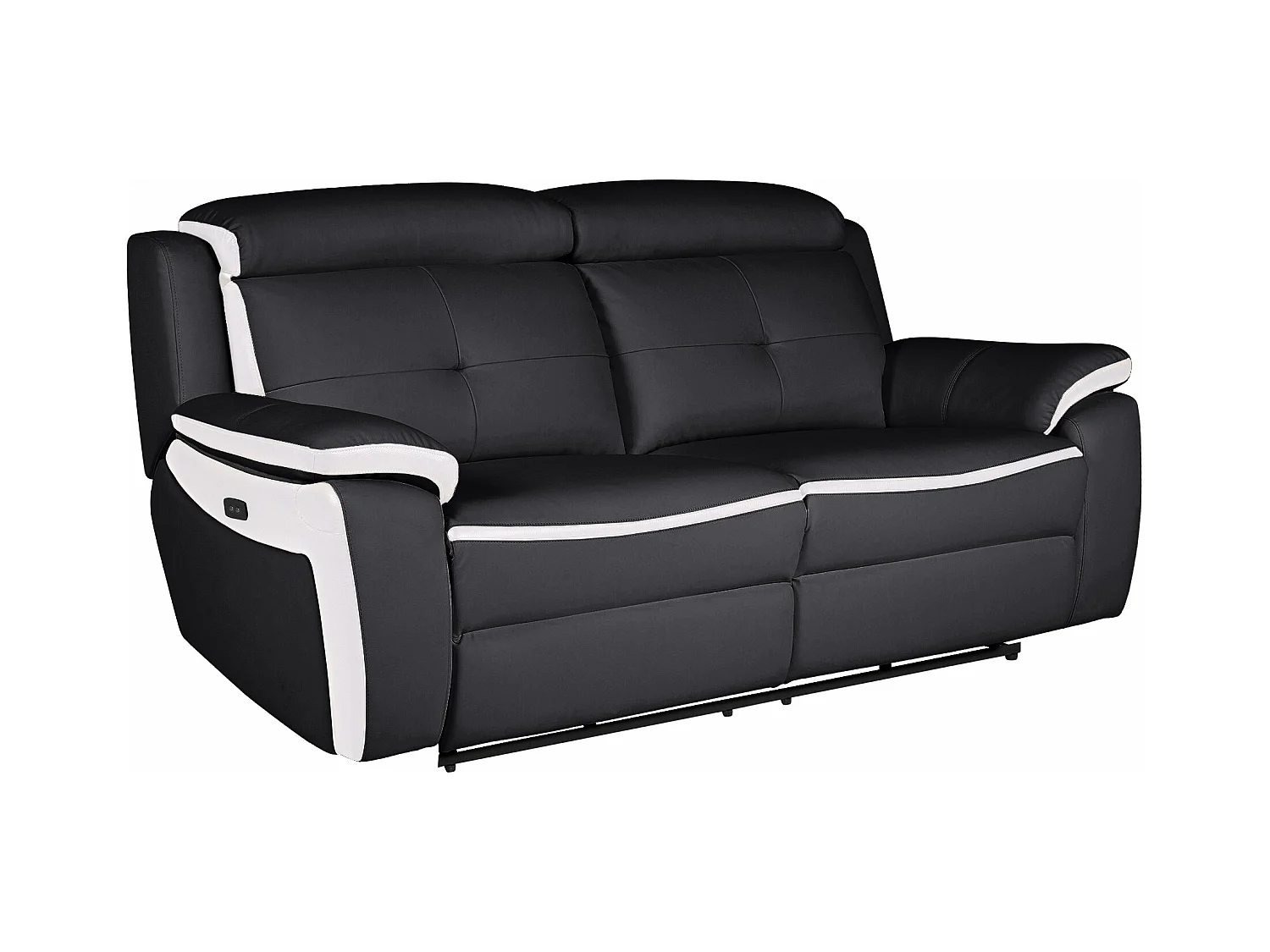 Elektrische driezits relaxbank en -fauteuil van leer ANGELIQUE - Zwart/wit