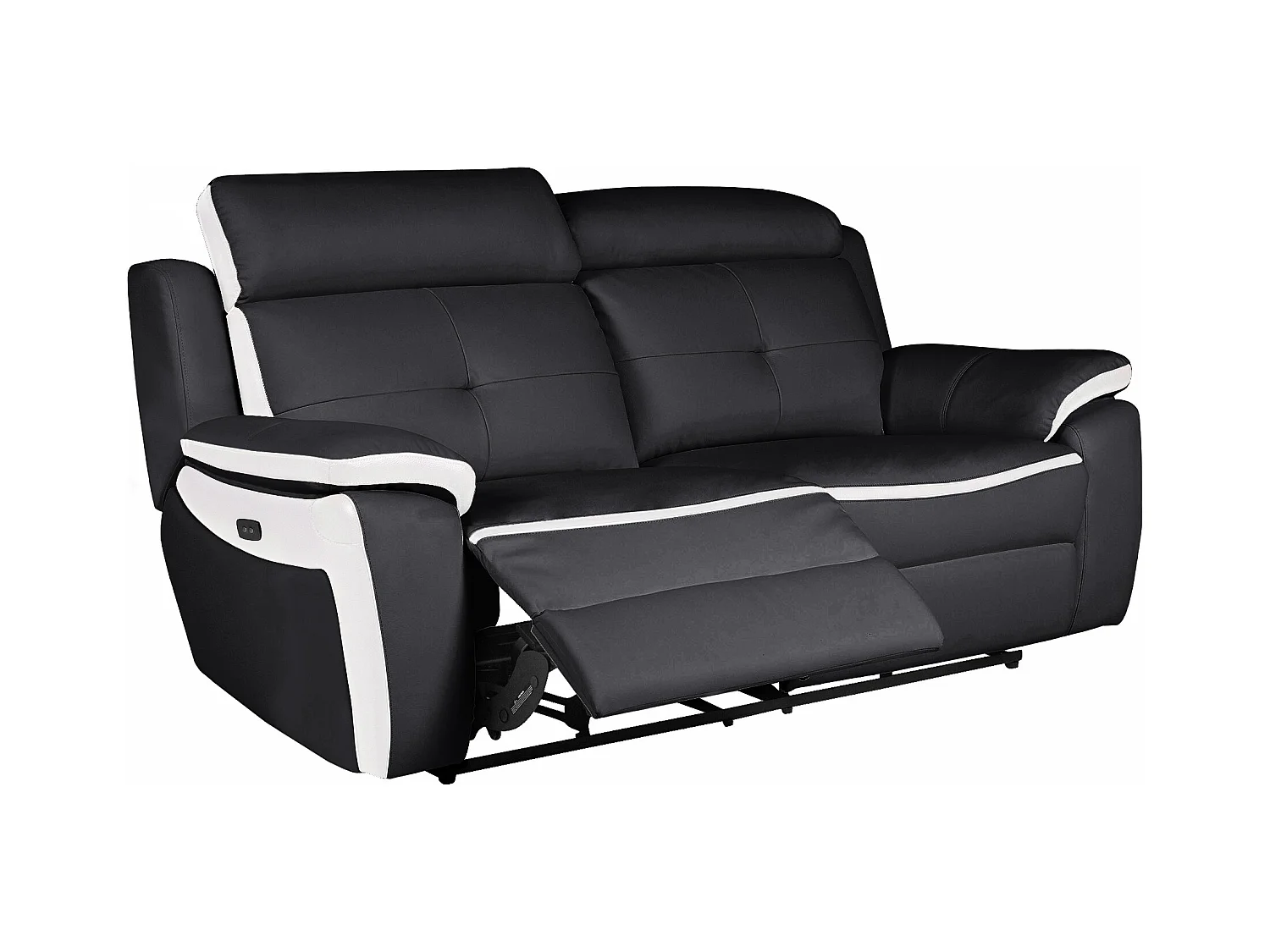 Elektrische driezits relaxbank en -fauteuil van leer ANGELIQUE - Zwart/wit