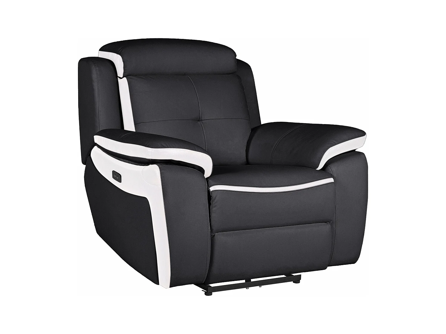 Elektrische driezits relaxbank en -fauteuil van leer ANGELIQUE - Zwart/wit