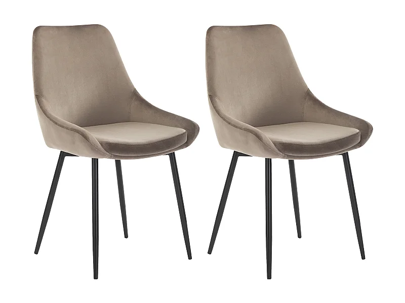 Lot de 2 chaises - Velours et métal noir - Taupe - MASURIE