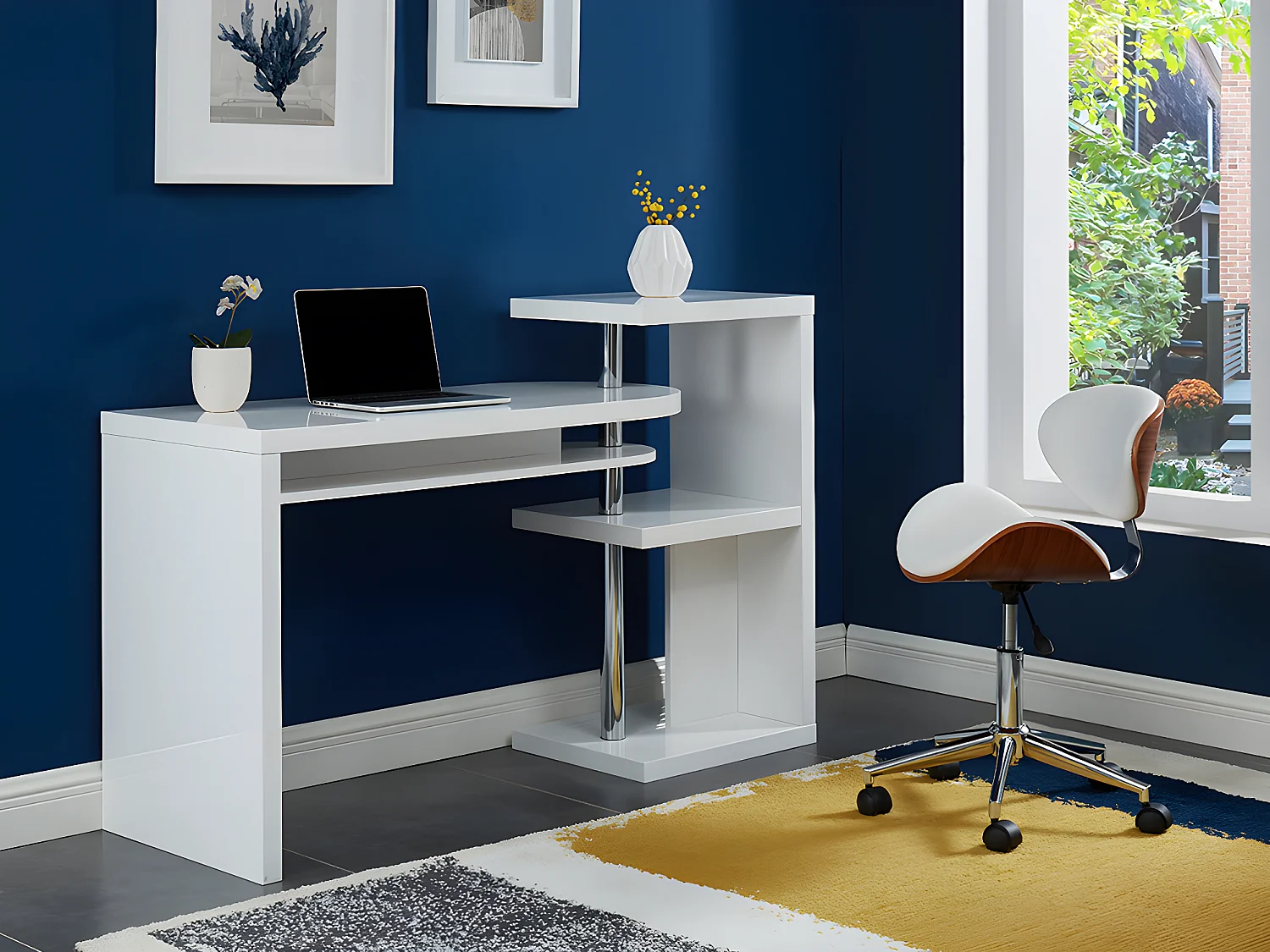 Chaise de bureau MONTENEGRO - Hauteur Ajustable - Simili - Noyer et Blanc