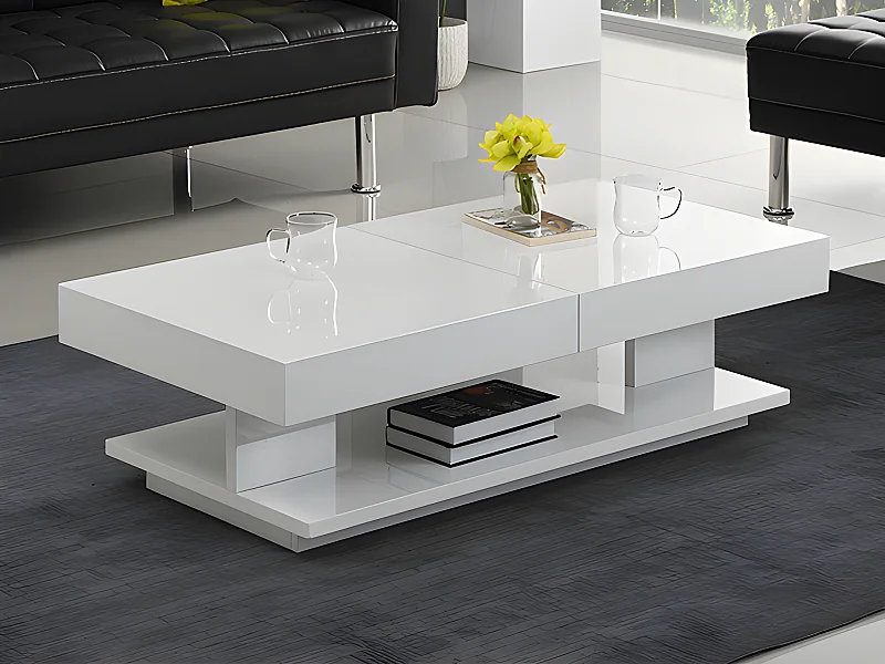 Mesa de centro ARAMIS con compartimentos - MDF lacado blanca