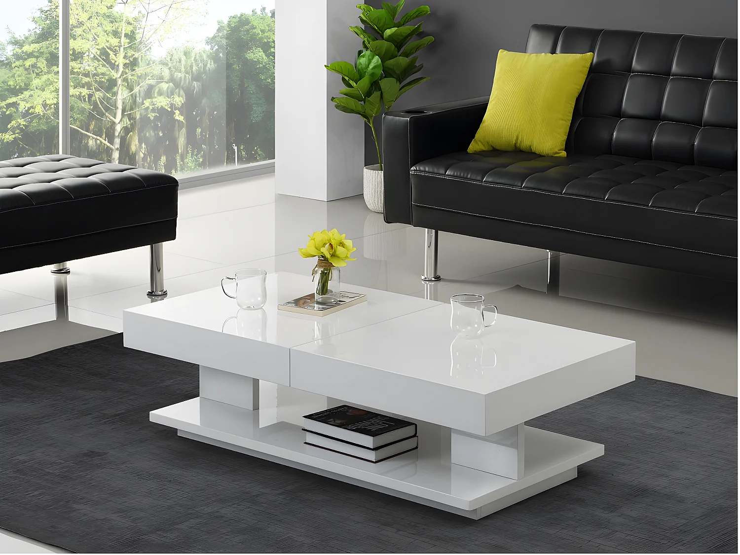 Table basse ARAMIS avec rangements - MDF laqué blanc