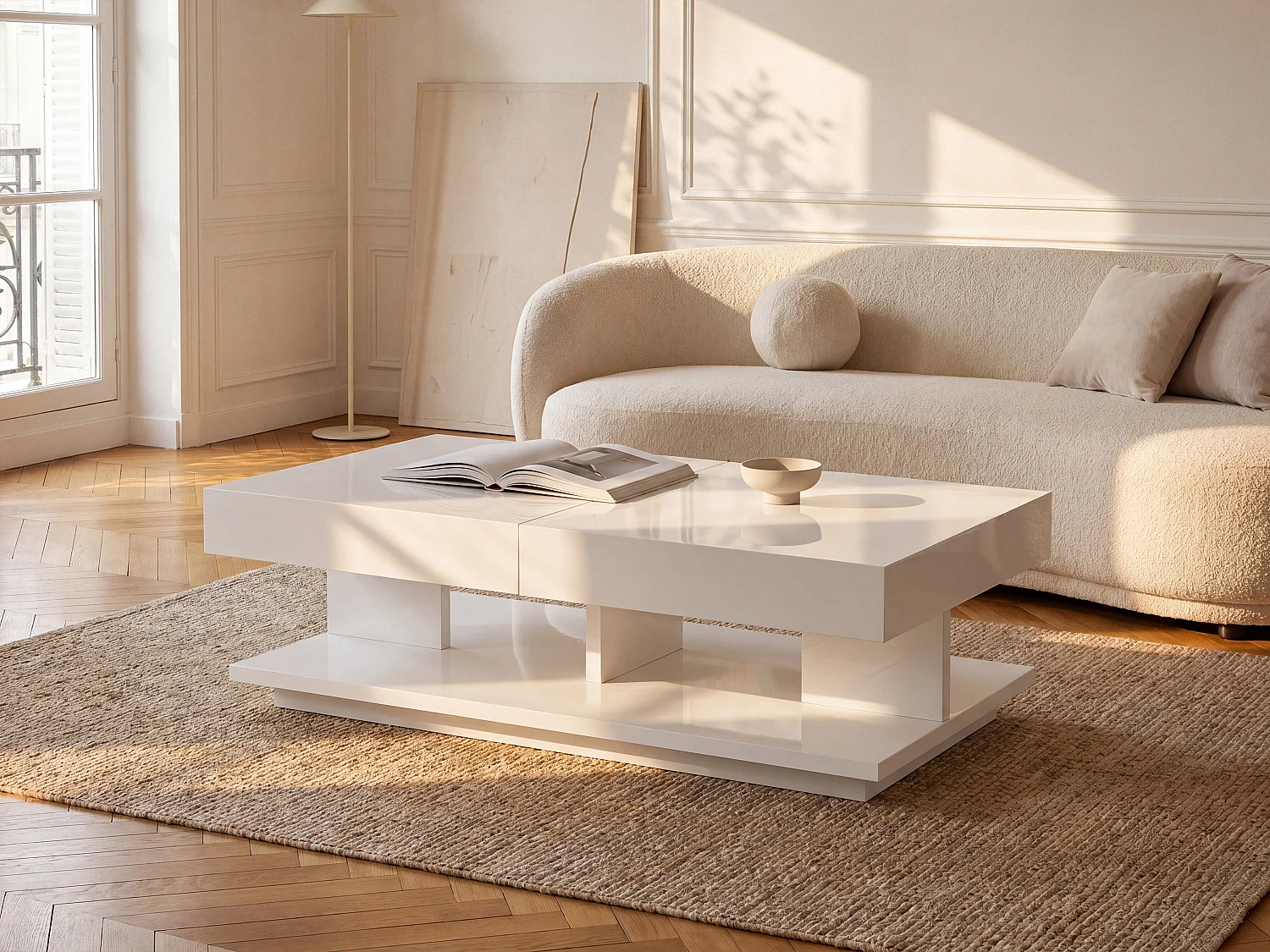 Couchtisch mit Stauraum - MDF lackiert - Weiß - ARAMIS
