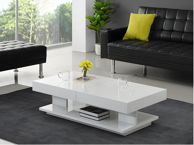 Table basse ARAMIS avec rangements - MDF laqué blanc