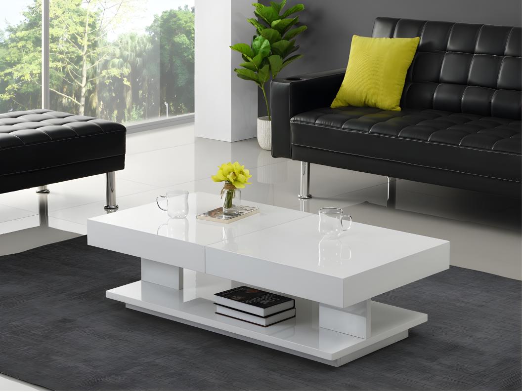 Salontafel ARAMIS met opbergruimte - Wit gelakt MDF