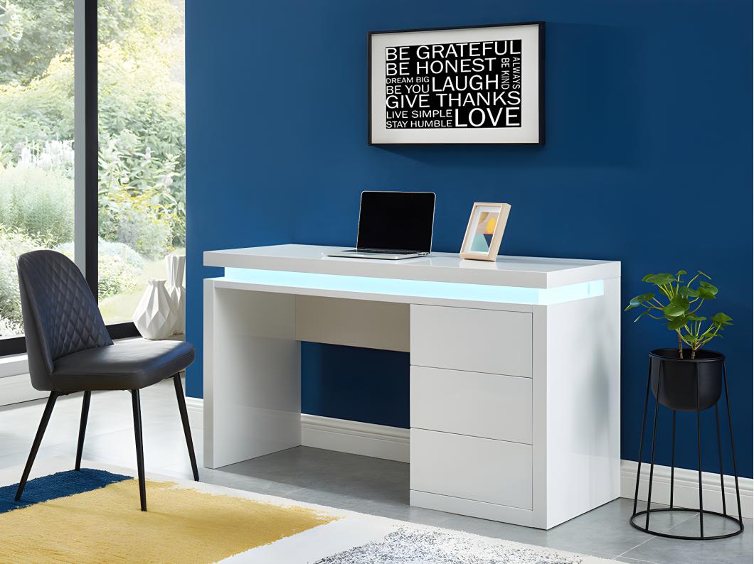Escritorio EMERSON - 3 cajones - MDF lacado blanco - LEDs