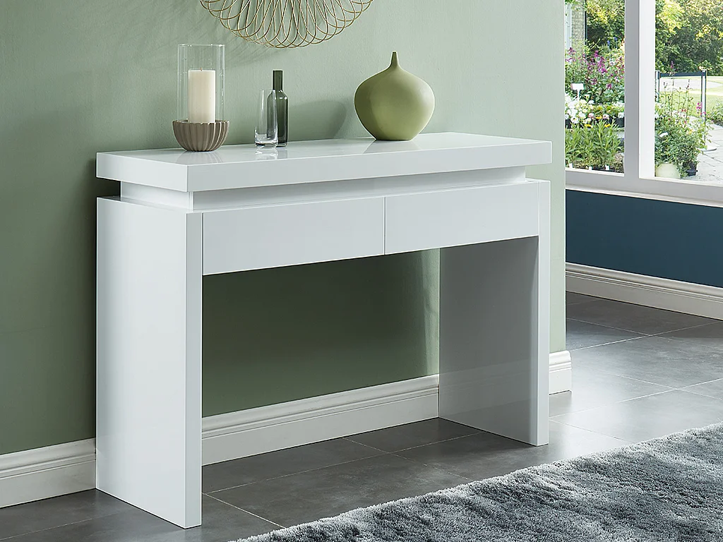 Console EMERSON II - LEDs - 2 tiroirs - MDF laqué blanc