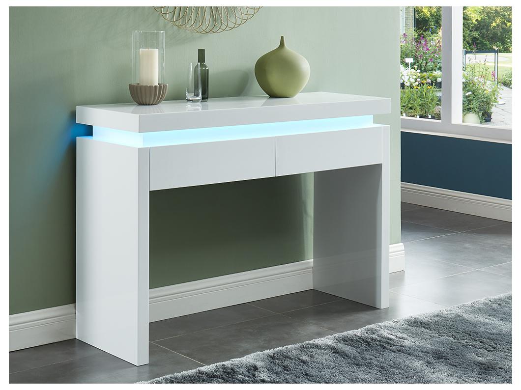 Sidetable EMERSON - Met led-verlichting - 2 lades - Wit gelakt MDF