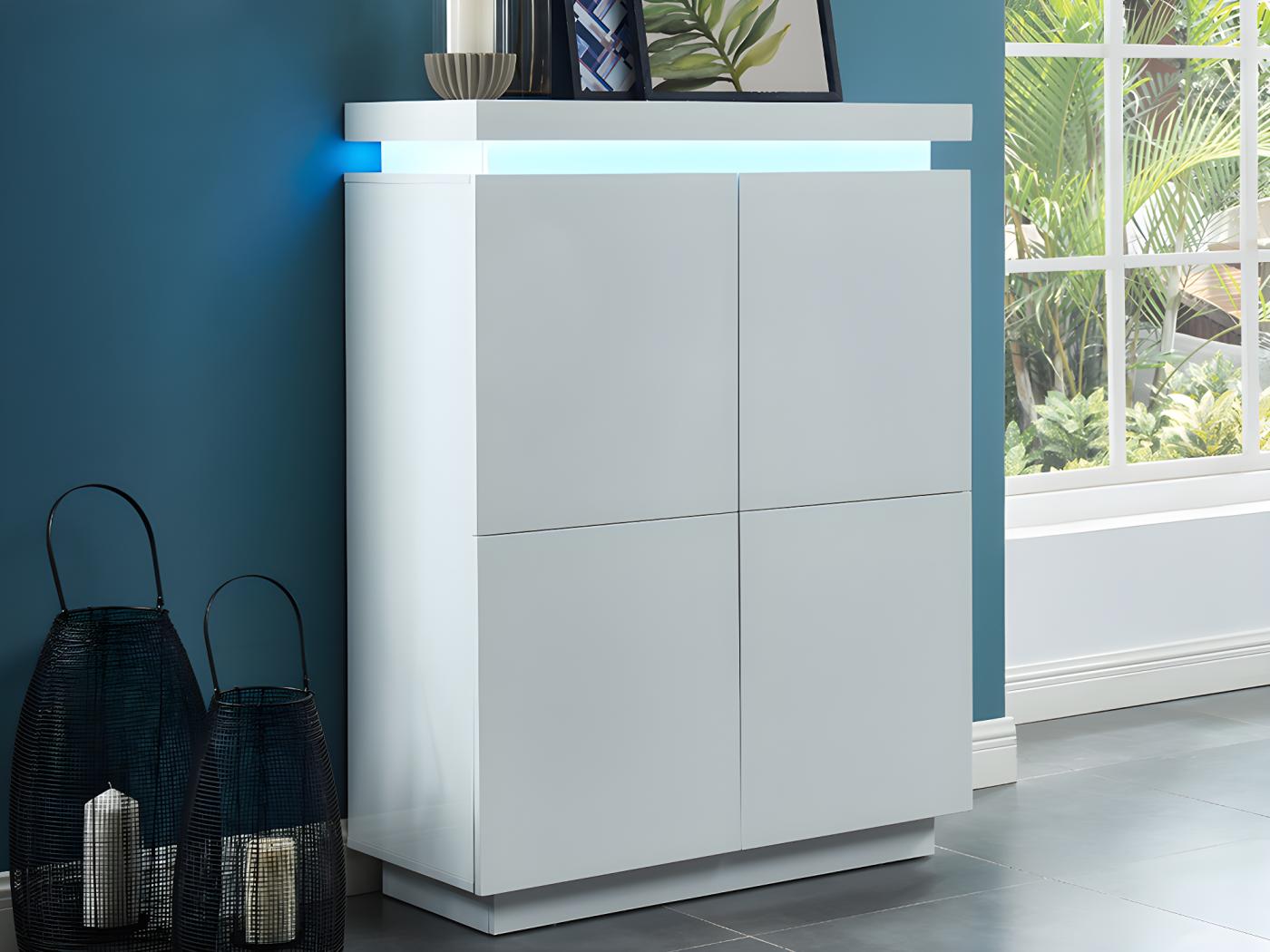 Credenza alta LED 4 ante MDF laccato bianco EMERSON II