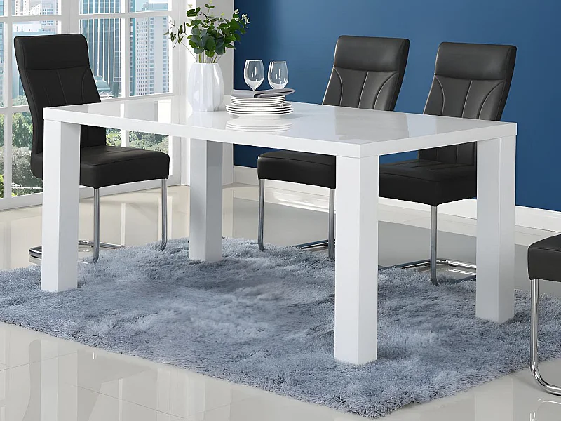 Table à manger MONICA - 6 personnes - MDF laqué blanc