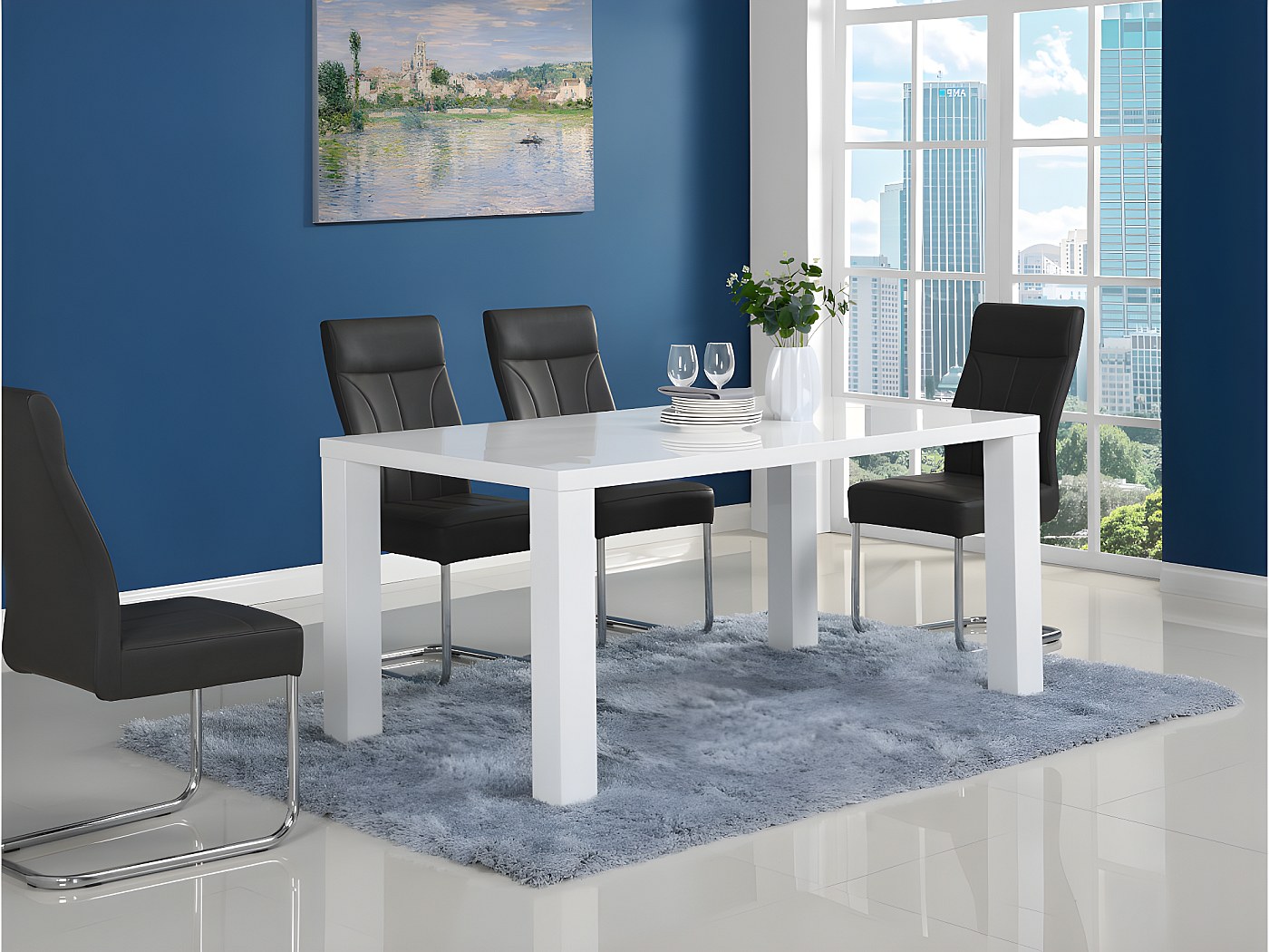 Table à manger - 6 couverts - MDF laqué blanc - MONICA