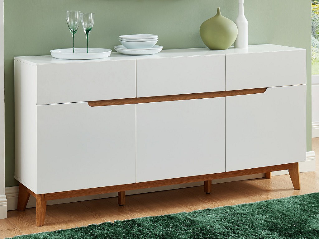 Aparador escandinavo 3 puertas MDF blanco lacado y roble LAPONI