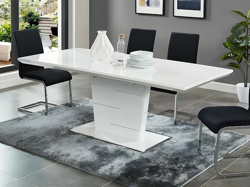 Table à manger extensible AMELLE - 6 à 8 personnes - MDF Laqué Blanc