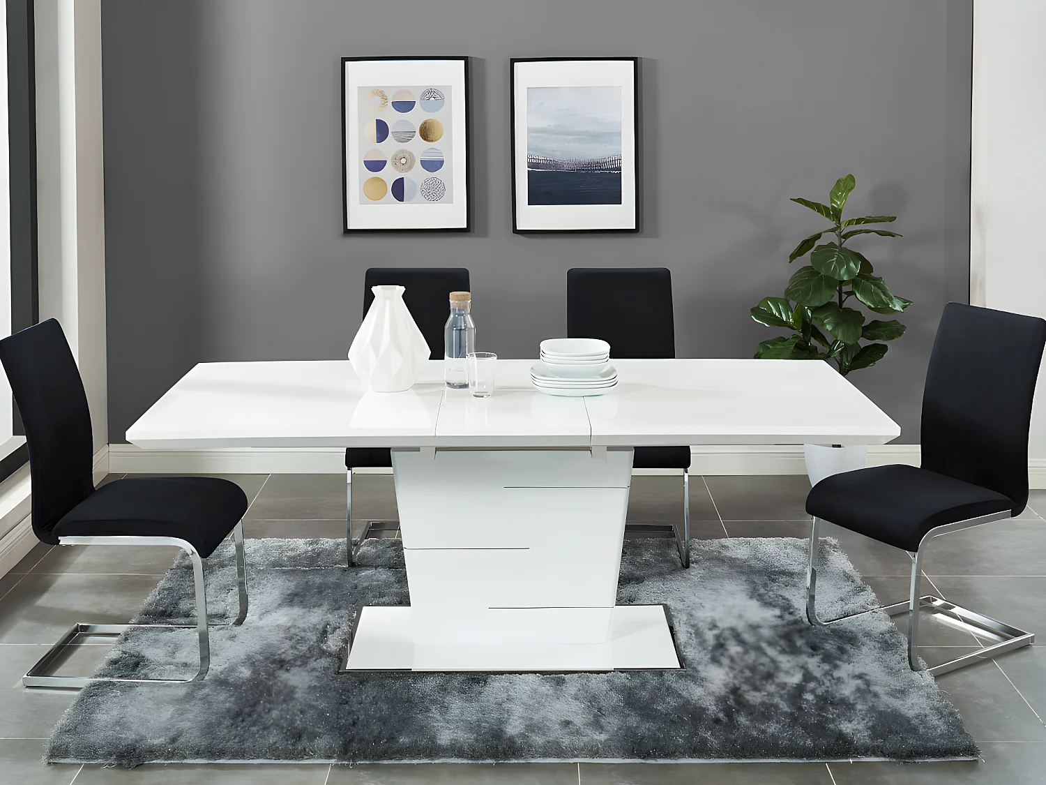 Table à manger extensible AMELLE - 6 à 8 personnes - MDF Laqué Blanc