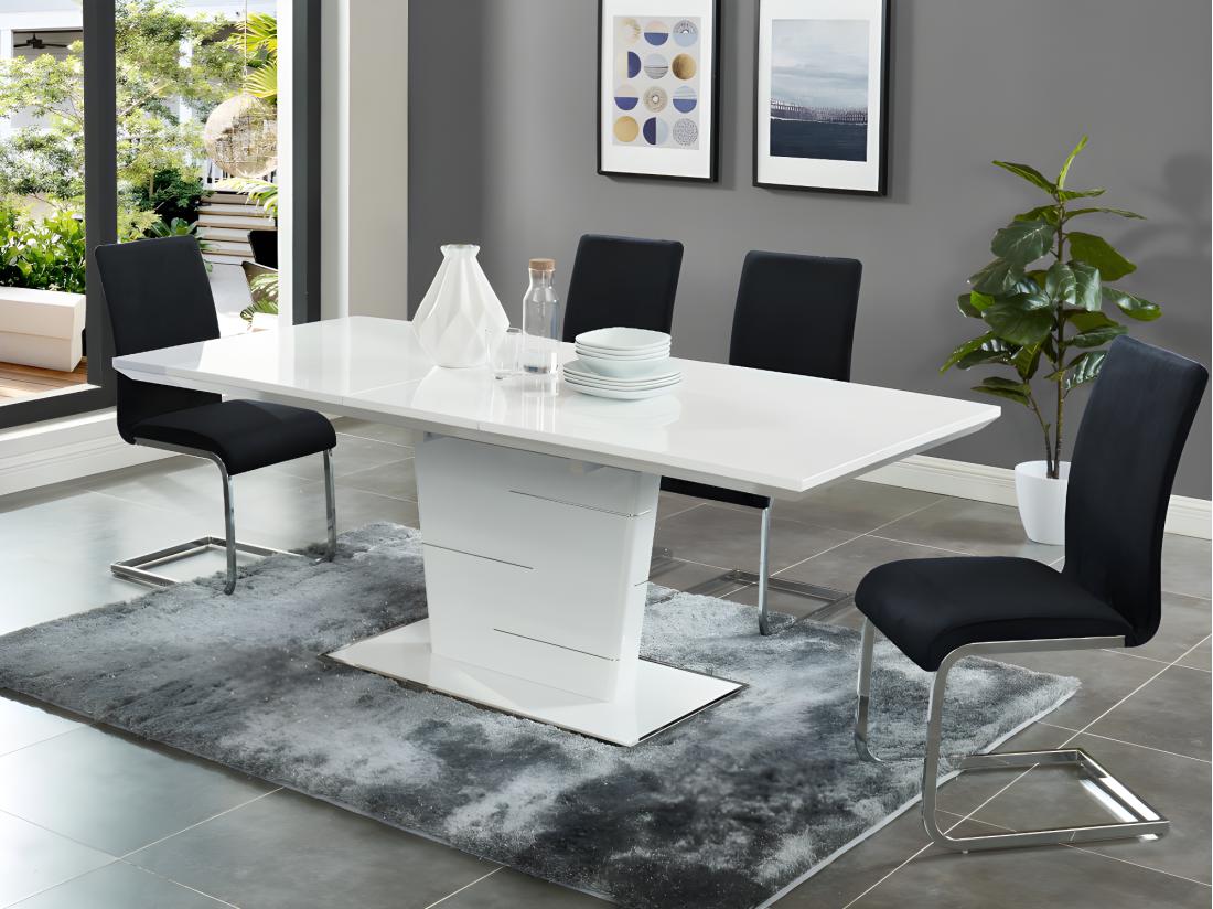 vente unique Table à manger extensible AMELLE - 6 à 8 personnes - MDF Laqué Blanc