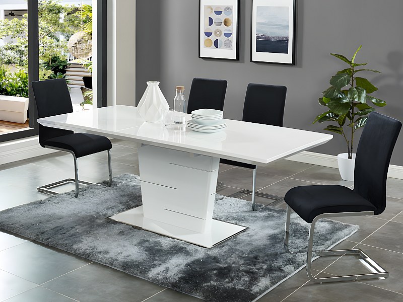 Extendable dining table, 6 to 8 seats, white acquer, AMELLE