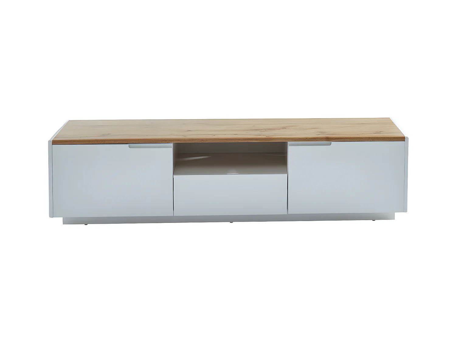 Tv-meubel AMANI - 2 deuren en 1 lade - Witgelakt mdf - Kleuren: wit en eiken
