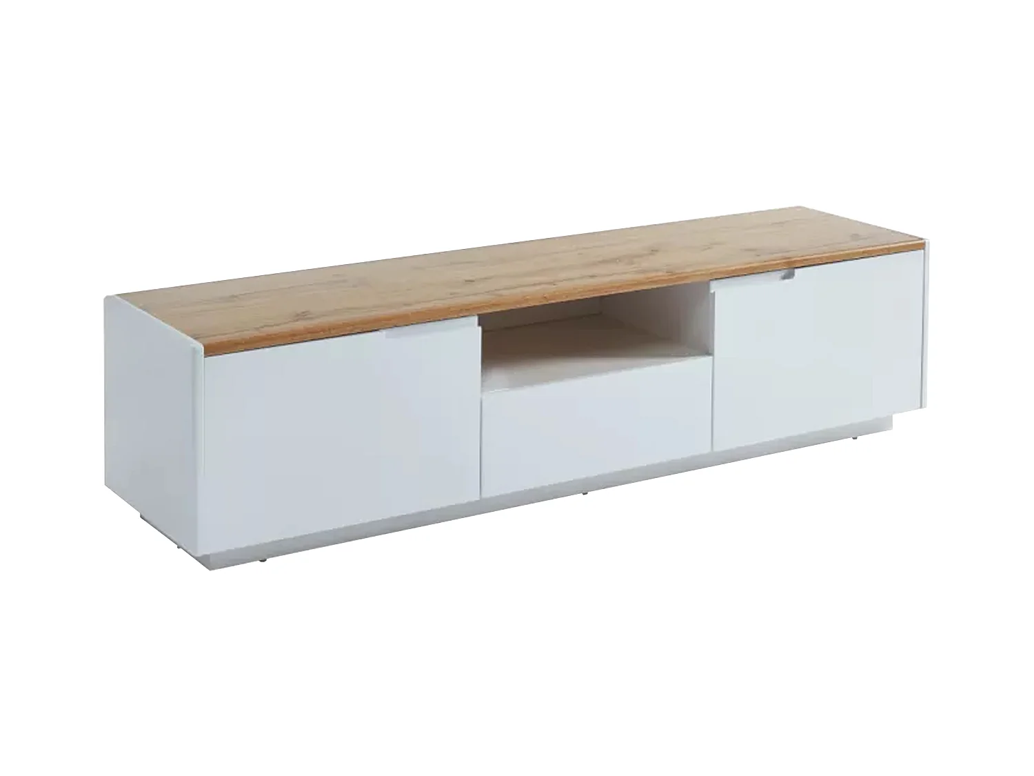 Tv-meubel AMANI - 2 deuren en 1 lade - Witgelakt mdf - Kleuren: wit en eiken