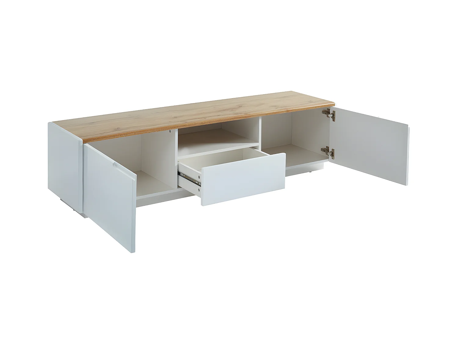 Tv-meubel AMANI - 2 deuren en 1 lade - Witgelakt mdf - Kleuren: wit en eiken