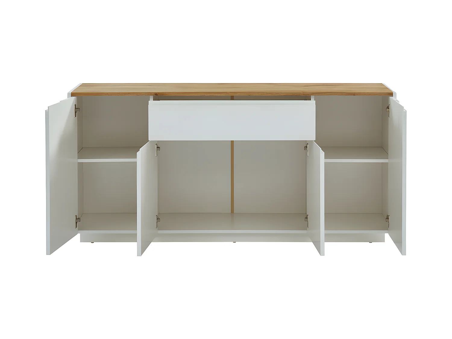 Aparador AMANI - 4 puertas y 1 cajón - MDF lacado blanco - Color: blanco y roble