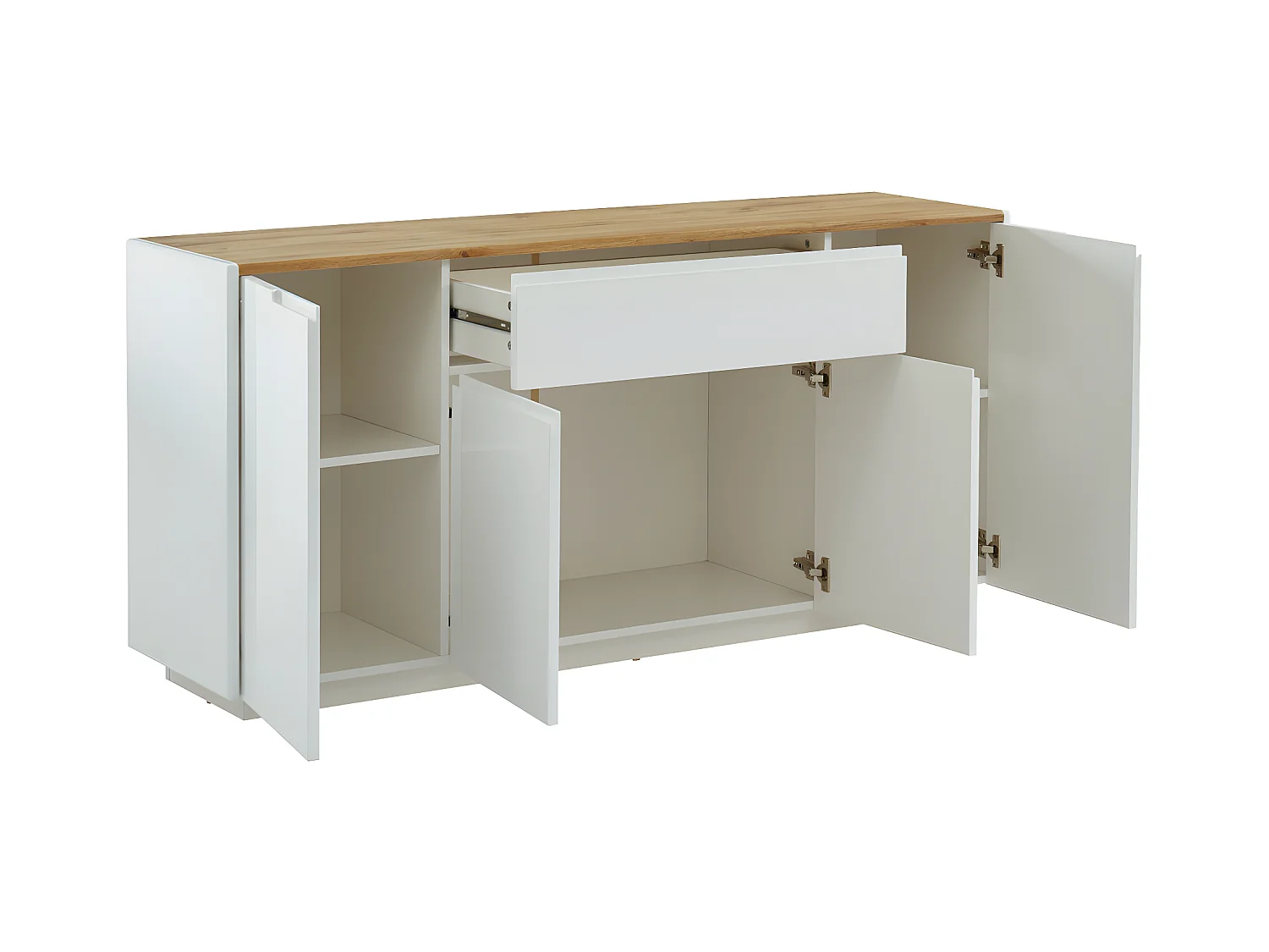 Aparador AMANI - 4 puertas y 1 cajón - MDF lacado blanco - Color: blanco y roble