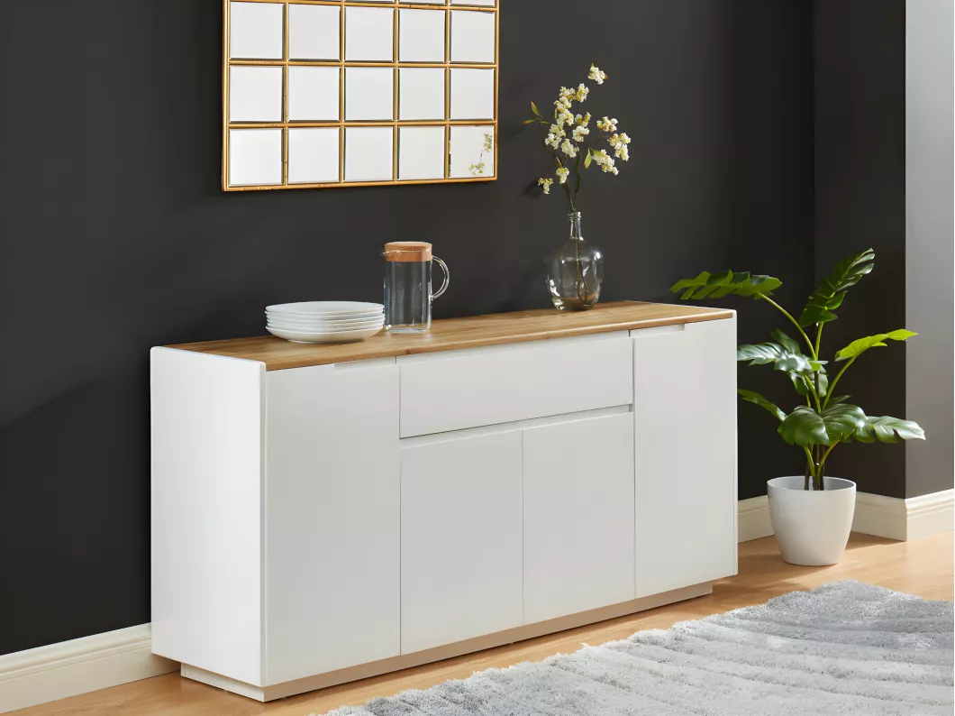 Kauf Unique Sideboard mit 4 Türen & 1 Schublade - MDF lackiert - Weiß & Eichefarben - AMANI